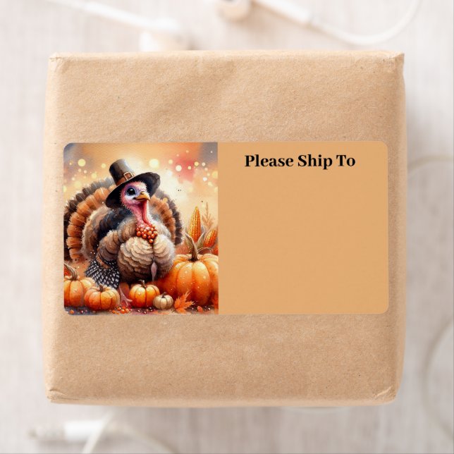 Cute Turkey Pilgrim Hat Pumpkins Maj Thanksgiving Fraktsedel (Insitu)