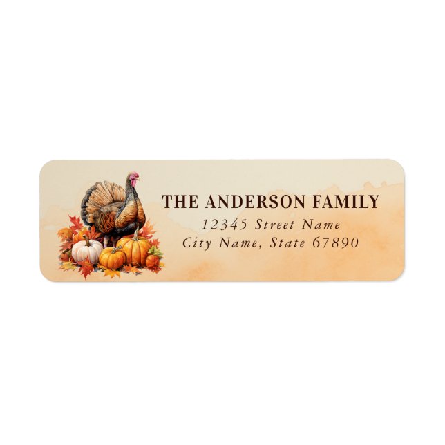 Cute Turkey Pumpkins Returetiketters Returadress Etikett (Framsidan)