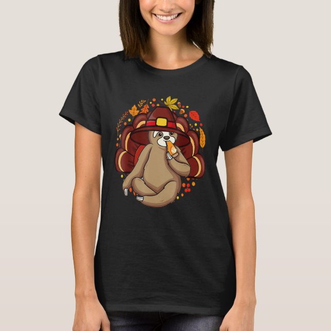 Cute Turkey Sloth Thanksgiving Thankful Family Coe T Shirt (Framsida)