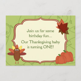 Cute Turkey Thanksgiving 1:a födelsedagsinbjudan Inbjudningar