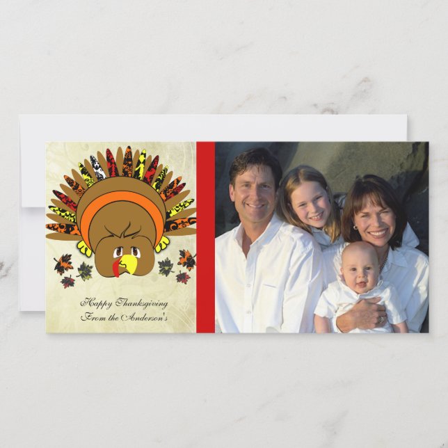 Cute Turkey Thanksgiving Family PhoCard Julkort (Framsida)