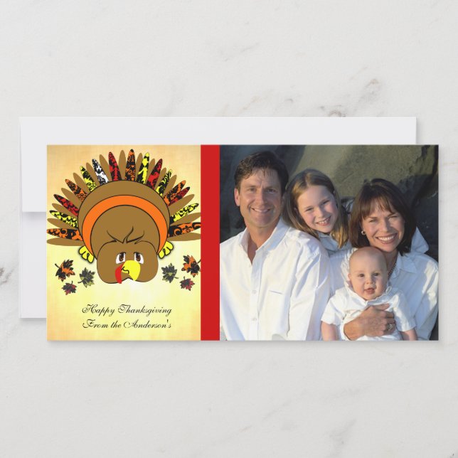 Cute Turkey Thanksgiving Family PhoCard Julkort (Framsida)