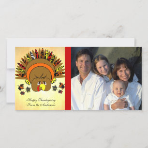 Cute Turkey Thanksgiving Family PhoCard Julkort