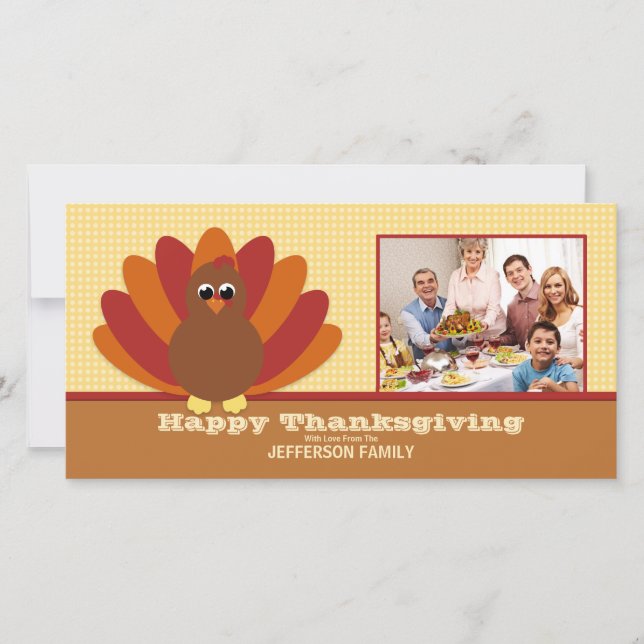 Cute Turkey Thanksgiving Family PhoCard Julkort (Framsida)
