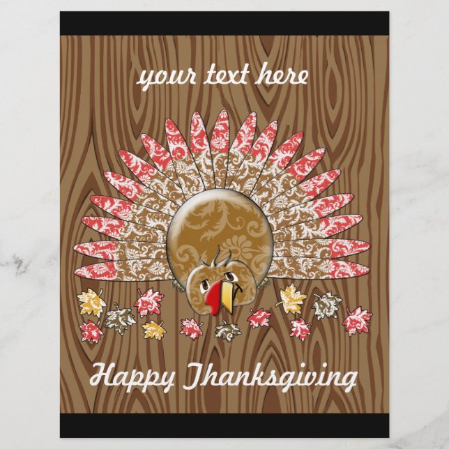 Cute Turkey Thanksgiving Flyer Wood Grain (Framsidan)