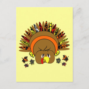 Cute Turkey Thanksgiving PostCard Helg Vykort
