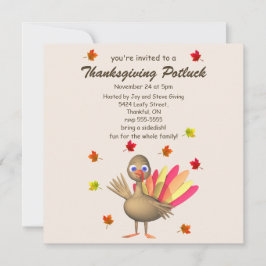Cute Turkey Thanksgiving Potluck Inbjudningar