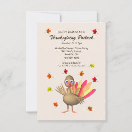 Cute Turkey Thanksgiving Potluck Inbjudningar