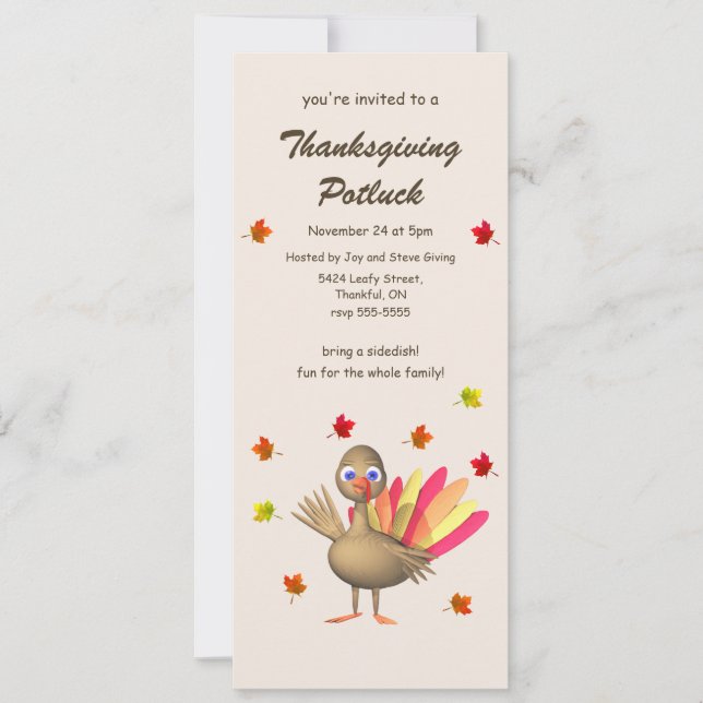 Cute Turkey Thanksgiving Potluck Inbjudningar (Framsida)