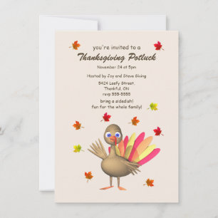 Cute Turkey Thanksgiving Potluck Inbjudningar
