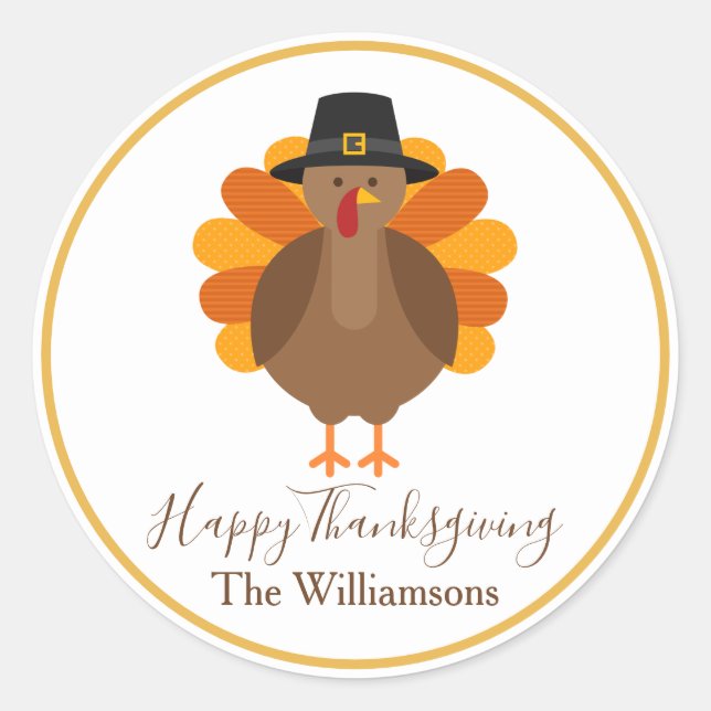 Cute Turkey | THANKSGIVING Runt Klistermärke (Framsida)
