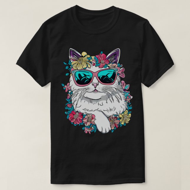 Cute Turkey Van cat och vackra blommor T Shirt (Design framsida)