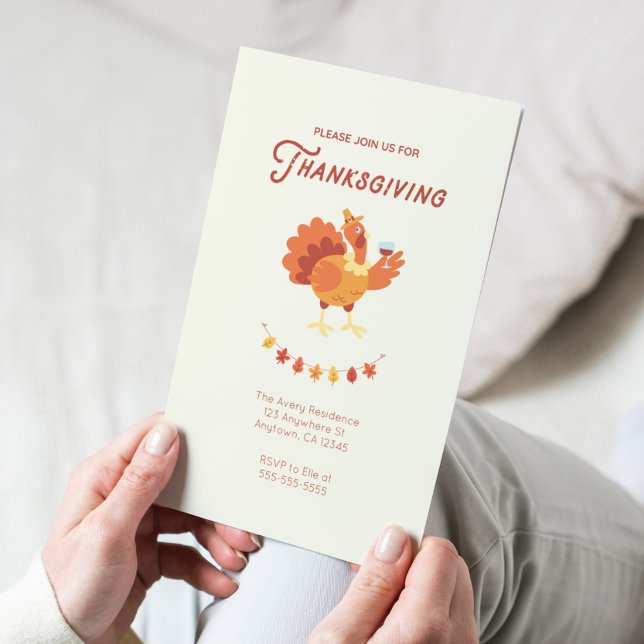 Cute Turkey Vin Thanksgiving Call Inbjudningar (Skapare uppladdad)