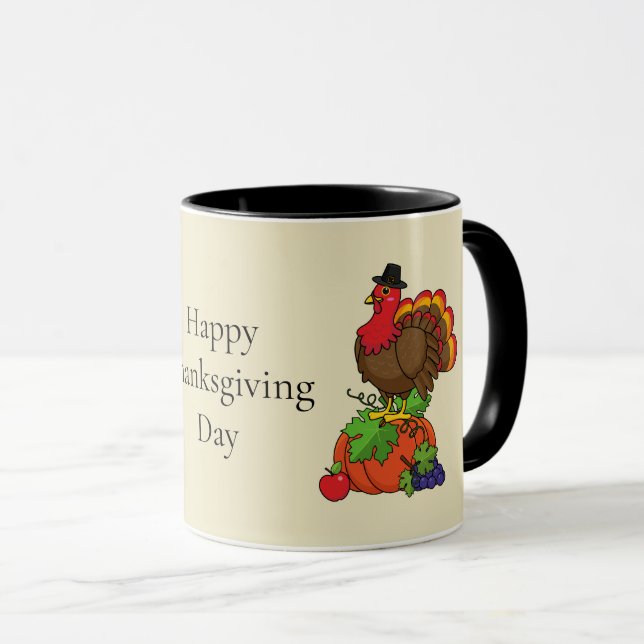 Cute Turkey w/ Harvest Thanksgiving | Anpassa Mugg (Framsida höger)