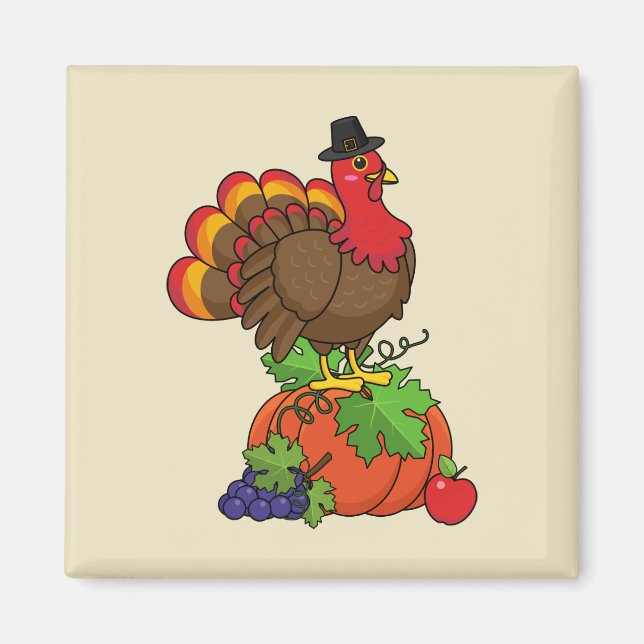 Cute Turkey with Harvest Thanksgiving Magnet (Framsidan)