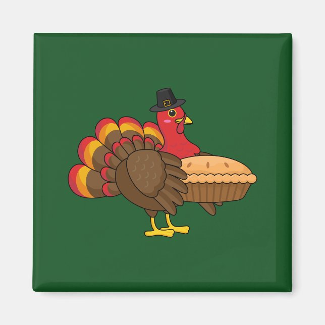 Cute Turkey with Pumpkin Paj Thanksgiving Magnet (Framsidan)