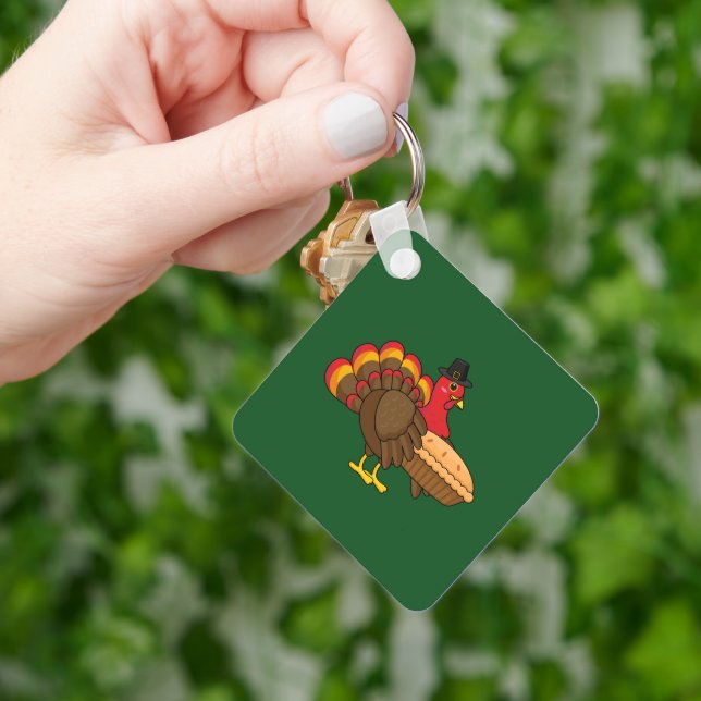 Cute Turkey with Pumpkin Paj Thanksgiving Nyckelring (Hand)