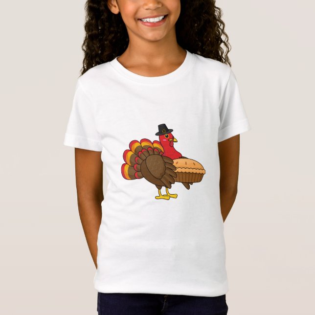 Cute Turkey with Pumpkin Paj Thanksgiving T Shirt (Framsida)