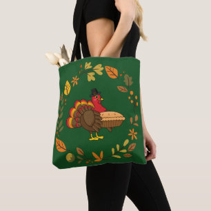Cute Turkey with Pumpkin Paj Thanksgiving Tygkasse