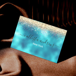 Cute turkos guld faux glitter magnetiska visitkort