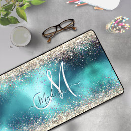 Cute turkos guld faux glitter monogram