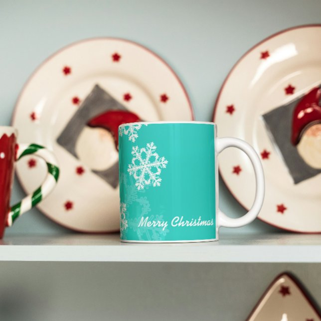 Cute turkos och vit jul snöflingor kaffemugg (Skapare uppladdad)