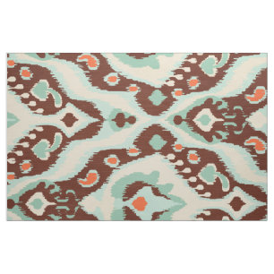 Cute turkos-orange brun ikat-stam mönster tyg
