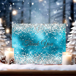 Cute turkos silver faux glitter tack kort