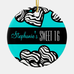 Cute Turkos zebra hjärta Sweet 16 Ornament