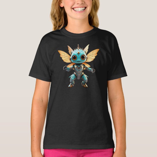 Cute Turquoise Dancing Robot Pixie T Shirt (Framsida)