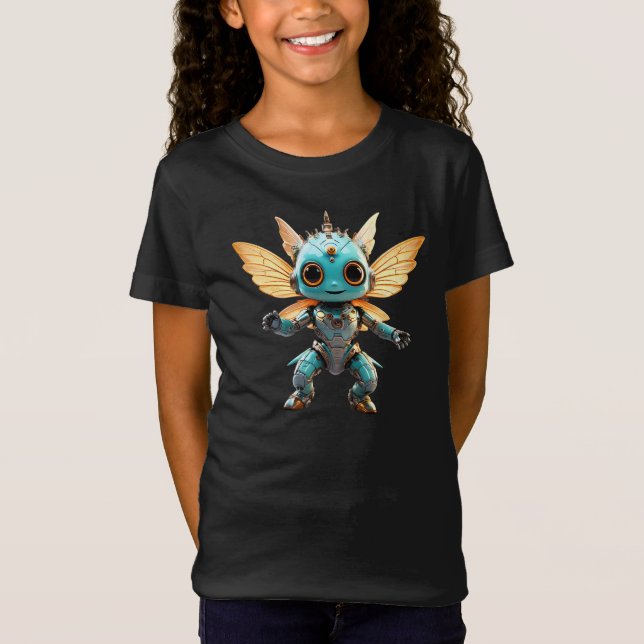 Cute Turquoise Dancing Robot Pixie T Shirt (Framsida)
