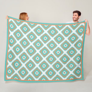 Cute Turquoise Diamond Squares Ikat Mosaic Mönster Fleecefilt