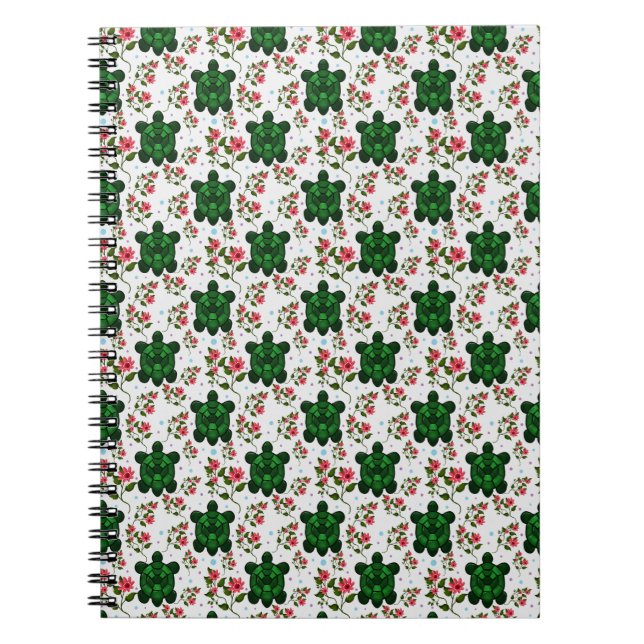 Cute Turtle and Floral Seamless Pattern  Anteckningsbok (Framsidan)