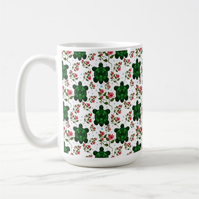 Cute Turtle and Floral Seamless Pattern  Kaffemugg (Vänster)