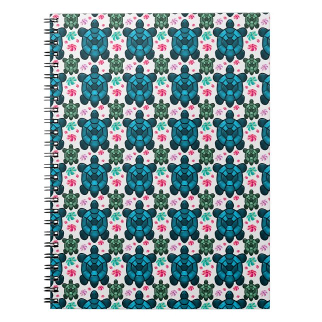 Cute Turtle and Floral Seamless Pattern  Notebook Anteckningsbok (Framsidan)