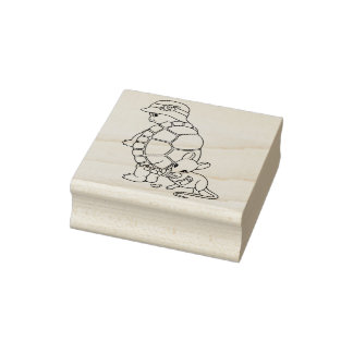 Cute Turtle and Mouse Vänskap Rubber Frimärke Stämpel