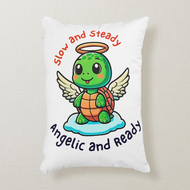 Cute Turtle Angel med Vingar Tecknad Prydnadskudde (Framsidan(Vertikal))