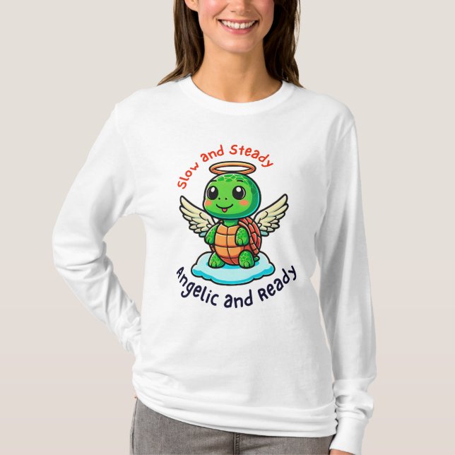Cute Turtle Angel med Vingar Tecknad T Shirt (Framsida)