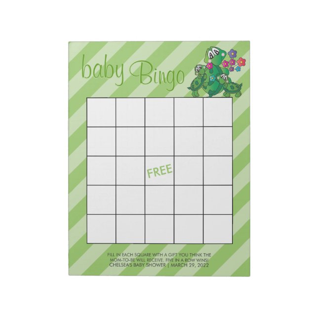 Cute Turtle Baby Shower - Bingo Game Anteckningsblock (Roterad)