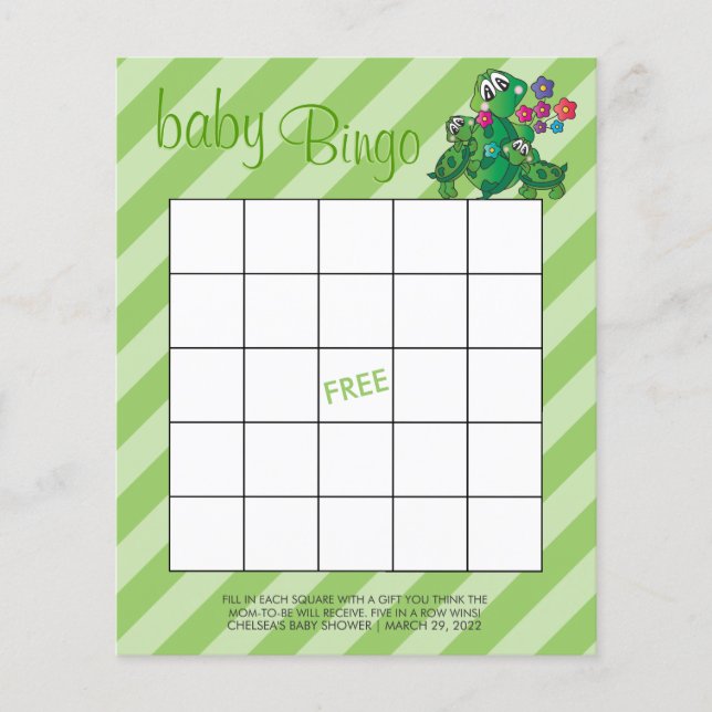 Cute Turtle 🐢 Baby Shower Game - Bingo Flygblad (Framsidan)
