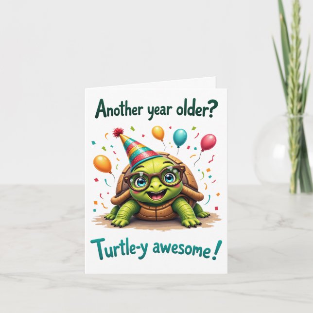 Cute Turtle Birthday Card - "Turtle-y Fantastisk!" Kort (Framsida)
