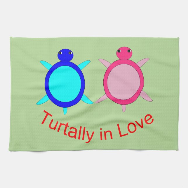 Cute Turtle Couple Kökshandduk (Horisontell)