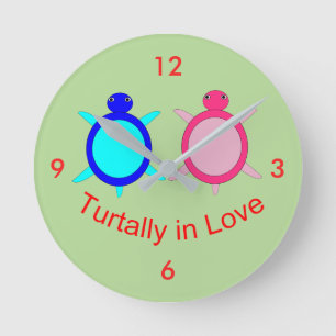 Cute Turtle Couple Rund Klocka