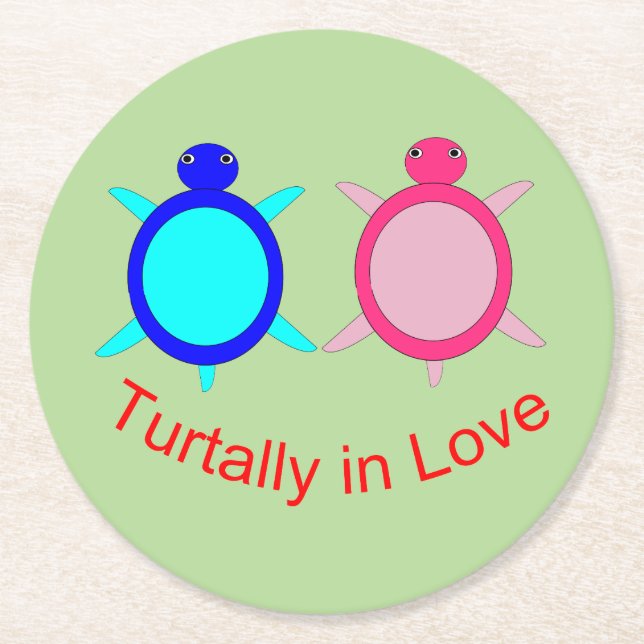 Cute Turtle Couple Underlägg Papper Rund (Framsidan)