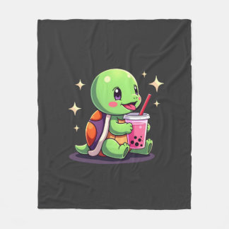 Cute turtle drinking boba. Funny Boba Turtles Love Fleecefilt