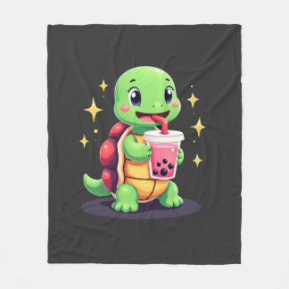 Cute turtle drinking boba. Funny Boba Turtles Love Fleecefilt