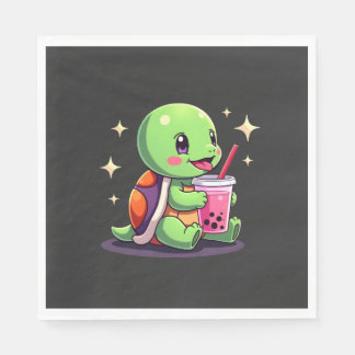 Cute turtle drinking boba. Funny Boba Turtles Love Pappersservett
