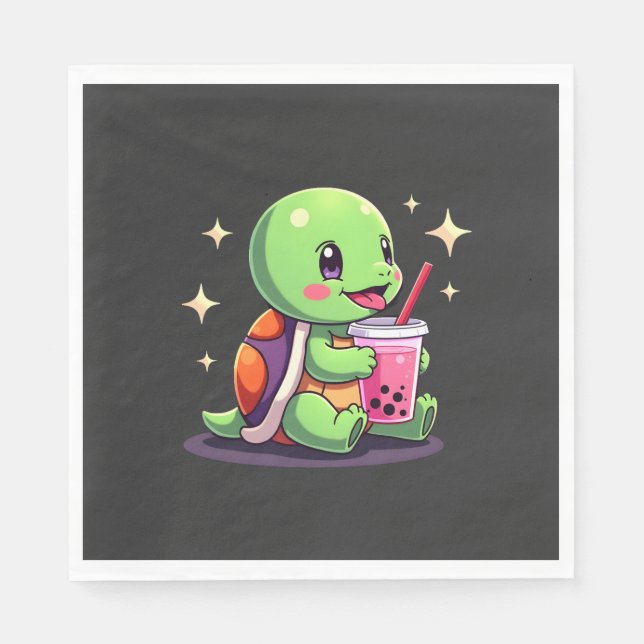Cute turtle drinking boba. Funny Boba Turtles Love Pappersservett (Framsidan)