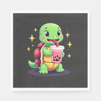Cute turtle drinking boba. Funny Boba Turtles Love Pappersservett