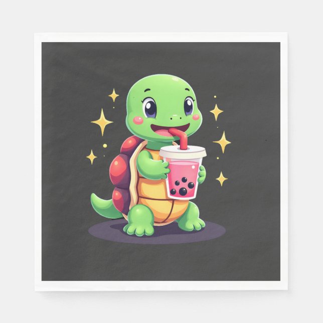 Cute turtle drinking boba. Funny Boba Turtles Love Pappersservett (Framsidan)